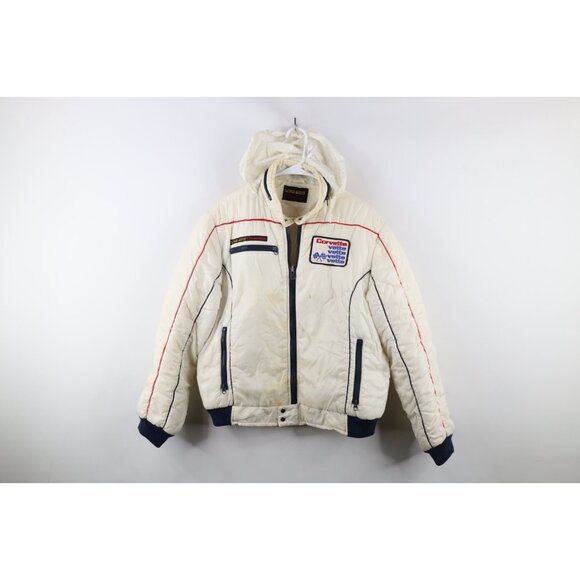 Vintage 70s 80s Mens L Thrashed Spell Out Corvette Racing Bomber Jacket AS IS